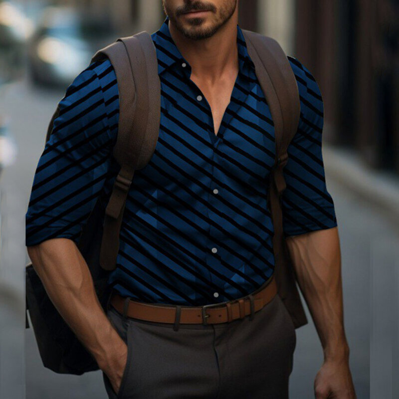 Рубашка мужская с длинным рукавом, Повседневная пляжная блузка для работы, на пуговицах, для фитнеса, отдыха, весна-лето