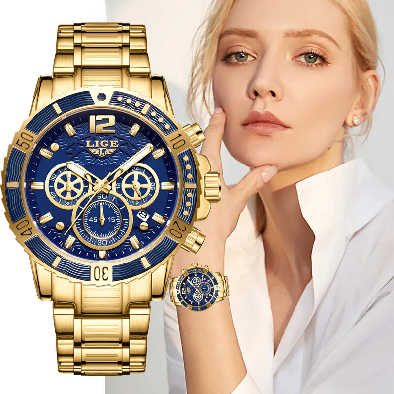 LIGE jam tangan wanita, jam tangan perempuan anti air mewah baja anti karat Quartz mewah Merek Terkenal