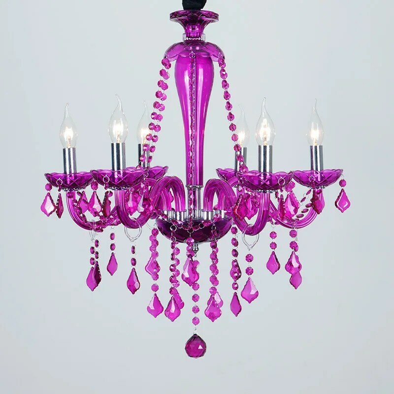 Luces de cristal de Color europeo, candelabro romántico para dormitorio, sala de ropa, sala de KTV, lámparas de restaurante púrpura