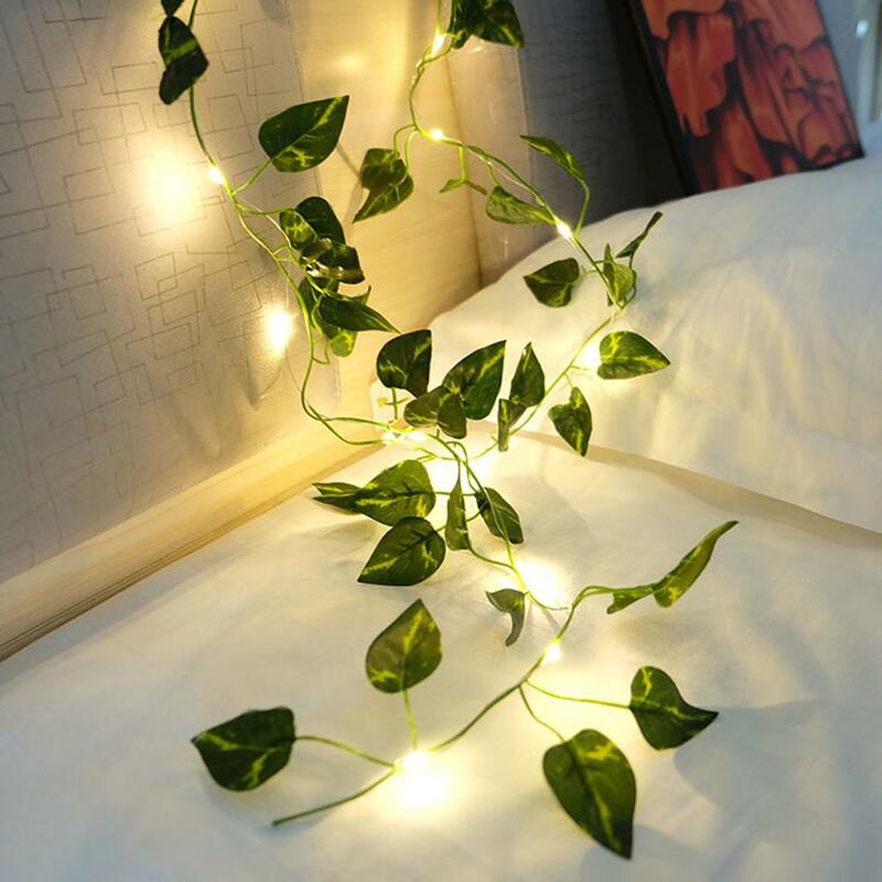 Guirnalda de luces Led de ratán verde, luz de hadas de vid de simulación Artificial portátil para decoración de habitación