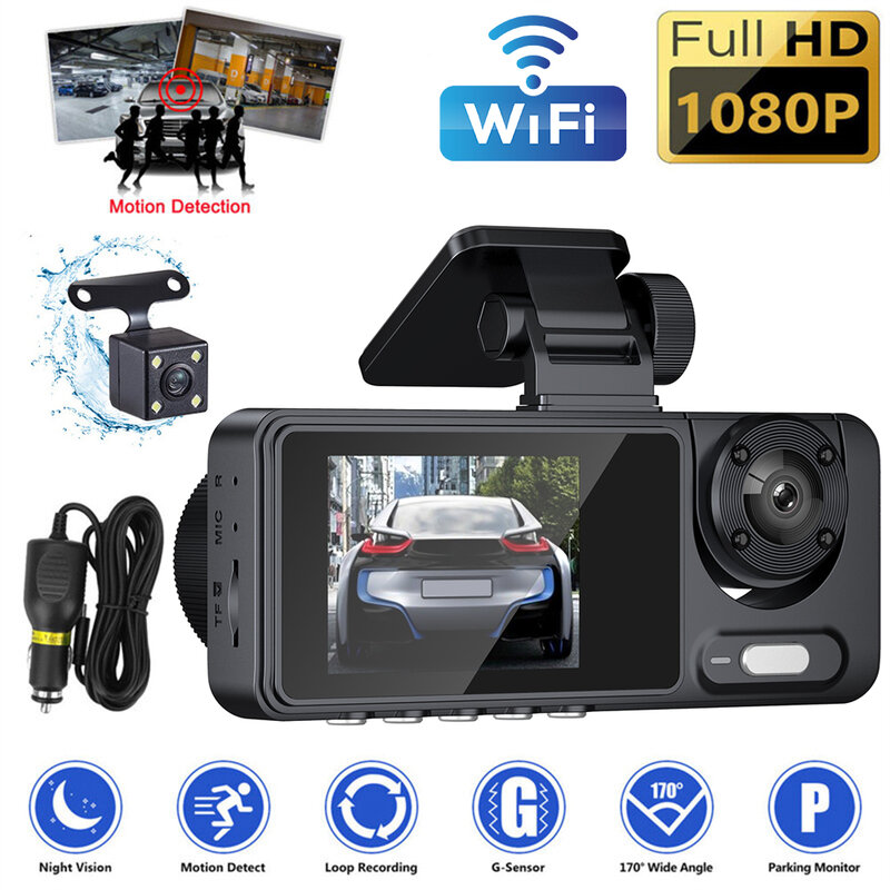 3-Kanal WiFi APP Dash Cam 32G 64G Auto DVR Kamera Fahrzeug DVR Fahren Video Recorder für Fahrzeug Black Box Parking Monitor