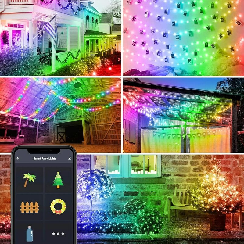 LED RGB Christmas Light, ao ar livre, Xmas Tree, Fairy Light, Smart App, controle remoto, iluminação USB String, IP67, grinalda multicolor
