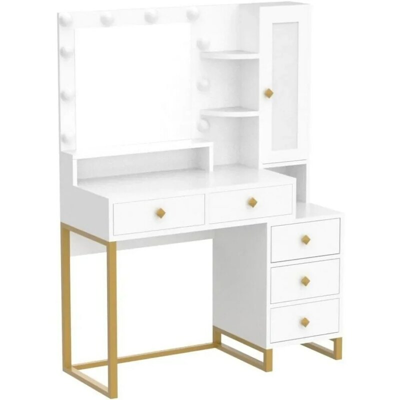 Makeup Dressing Table for Bedroom Nightstand and Storage Shelves Home Furniture Luxury Makeup Table With 5 Drawers White Dresser