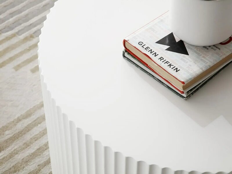 Zestaw 2- okrągłych drewnianych stolików kawowych z bębnem koktajlowym do salonu w kolorze matowej bieli