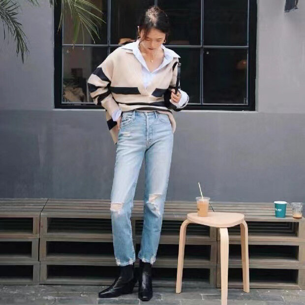 Damska jeansy Retro z wysokim stanem w trudnej sytuacji casual fashion spodnie dżinsowe do kostek 2023 nowość