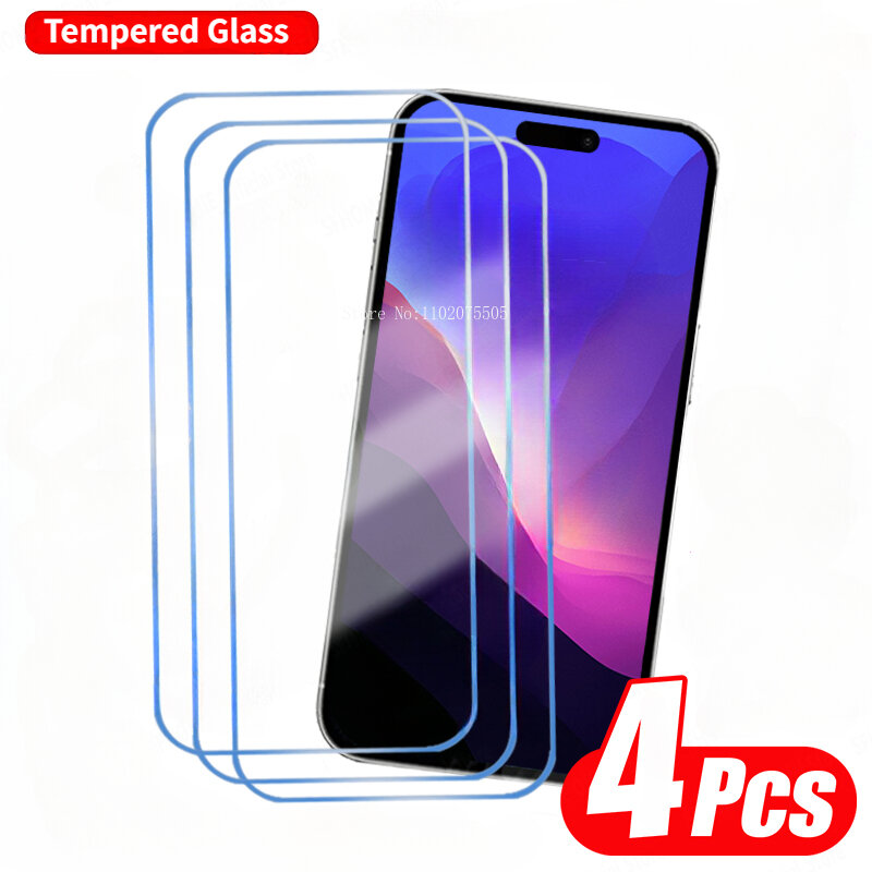 4Pcs Tempered Glass For iPhone 15 12 11 13 14 Pro Max  Screen Protector For iPhone 14 15 Plus XR XS Max 13 12 Mini Glass Film