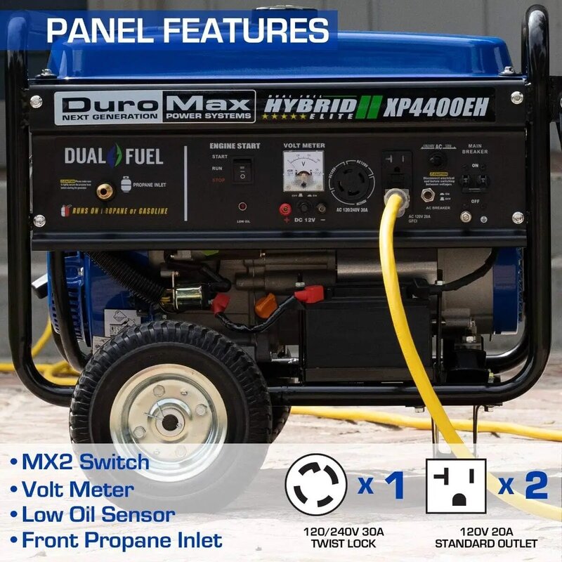 DuroMax-generador portátil de doble combustible XP4400EH, 4400 vatios, Gas o propano