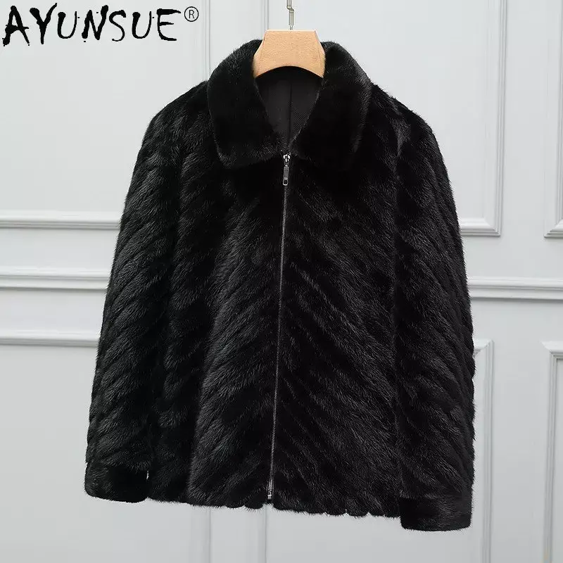 AYUNSUE-Veste d'hiver en fourrure de vison véritable pour hommes, manteau d'automne, vêtements chauds, fermetures à glissière, SGG
