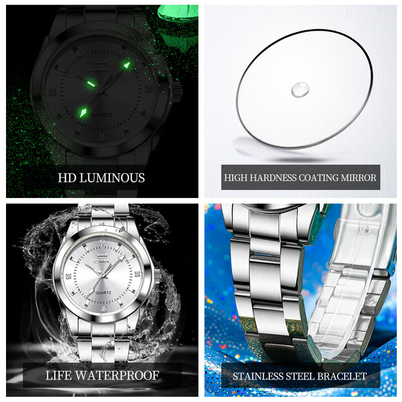 Женские Водонепроницаемые кварцевые часы из нержавеющей стали с подсветкой