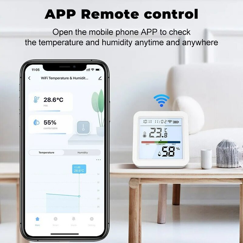 Tuya Sensor Kelembaban Suhu WiFi, lampu latar hidup pintar Sensor termometer mendukung Alexa Google Home Assistant