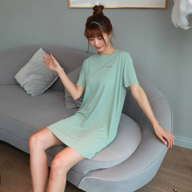Verão sólido básico noite vestido mulheres manga curta camisola causal solto bom elástico sleepshirts nightdress sexy sleepwear