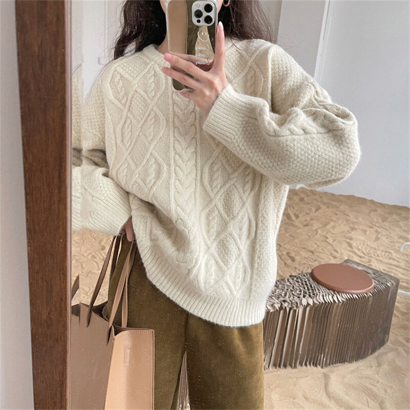 Giappone corea del sud stazione autunno inverno nuovo stile dolce e delicato girocollo Slim manica lunga Pullover maglione lavorato a maglia