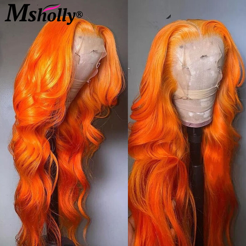 Peluca de cabello humano ondulado, postizo de encaje Frontal transparente, color naranja jengibre degradado, sin pegamento, 13x6, predesplumada, HD