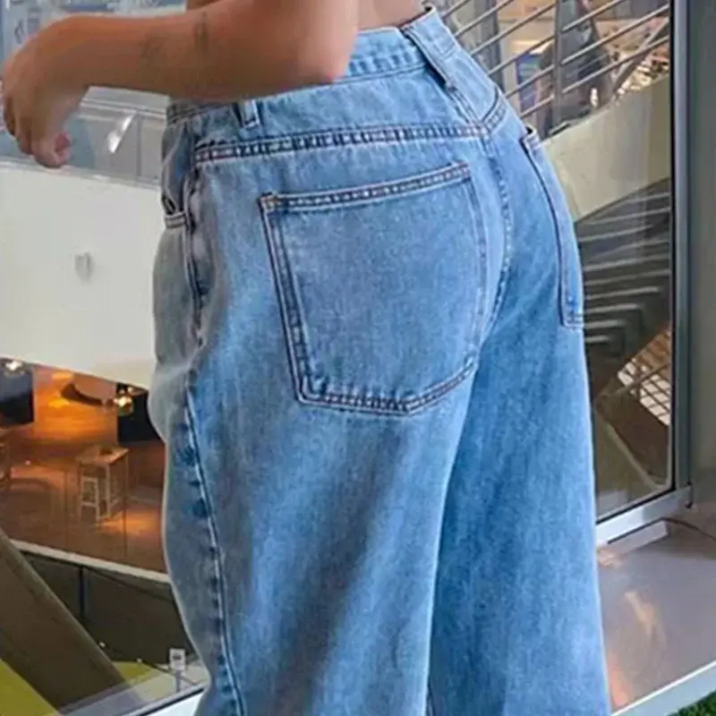 Celana Jeans wanita pinggang rendah, celana panjang Denim Y2k Vintage longgar biru dicuci 2023