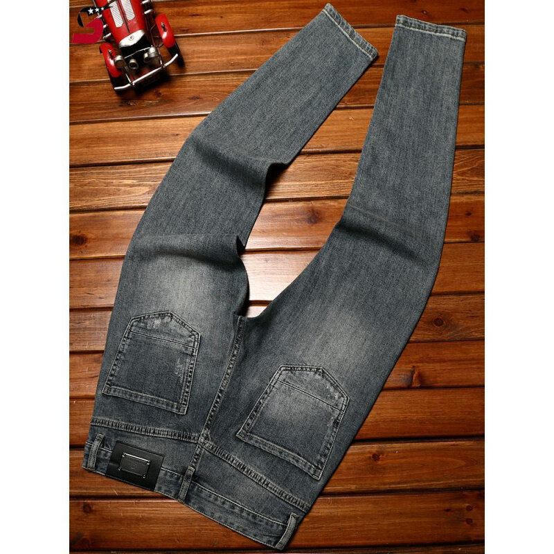 High-End leichte Luxus jeans für Herren Mode trend ige Slim Fit gerade lässig vielseitige elastische Kontrast farbe Jeans hose