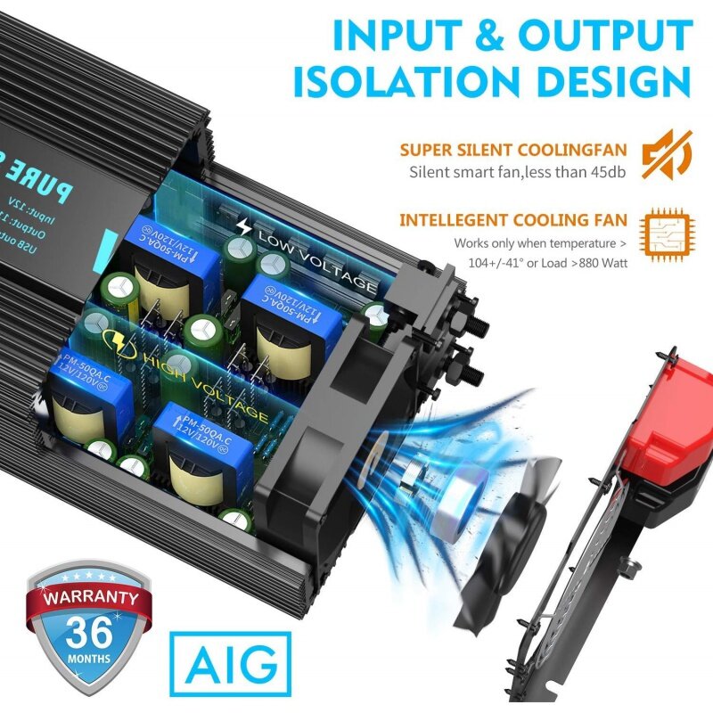 Inversor de potencia de onda sinusoidal pura, 4000W, cc 12V a CA 110V 120V con pantalla LCD FCC aprobada con puerto USB Dual 2.4A y Co remoto