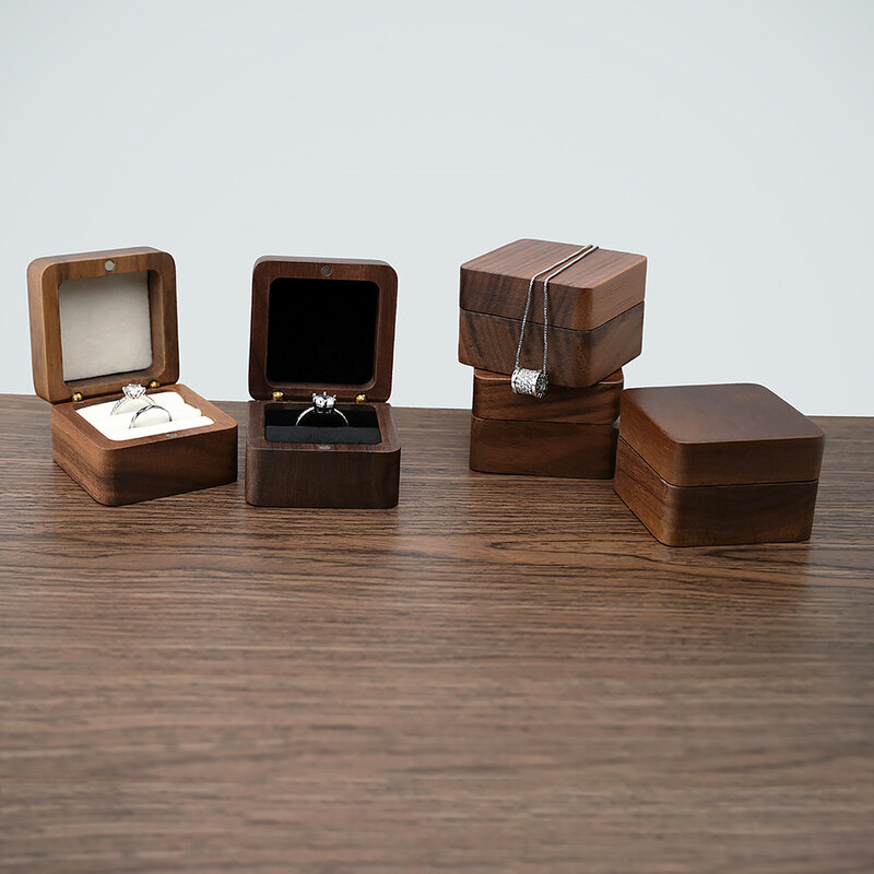 Wooden Jewelry Box for Wedding Proposal Engagement Ring Earrings Gift Storage Luxury Portable Magnetic Jewelry Organizer Box