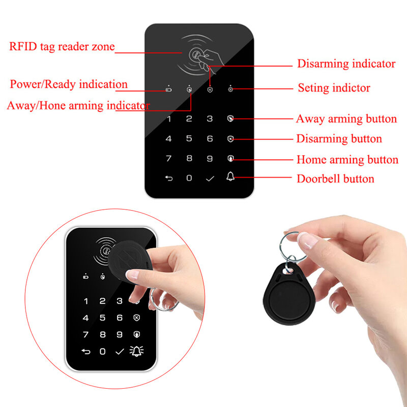 US Plug Wireless Touch Pad Keyboard Doorbell Detection Alarm Password