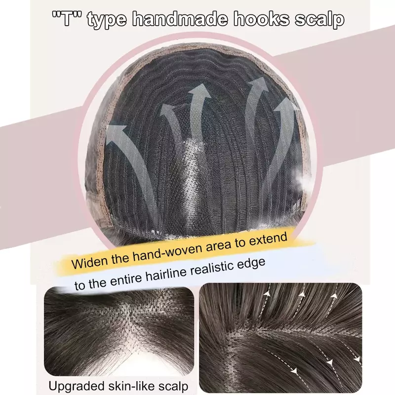 ALXNAN Wig sintetik wanita, Wig lapisan lurus panjang alami untuk Cosplay sehari-hari bagian tengah serat tahan panas