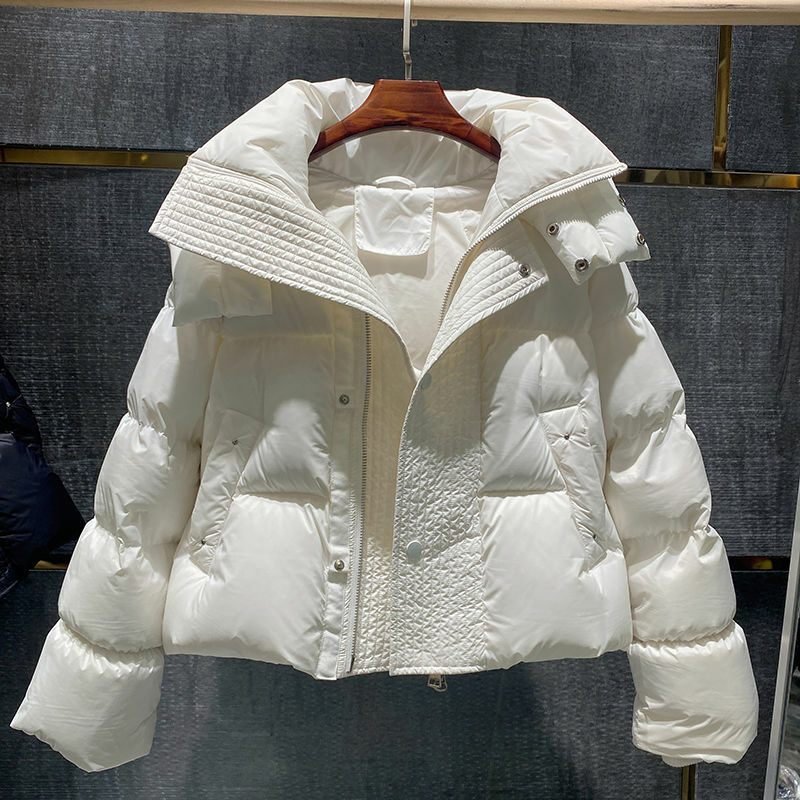 2024 European Autumn and Winter New Women's White Duck Down Jacket Short Hooded Warm Jacket