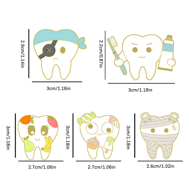 Bros Enamel gigi logam 24 jenis Pin lencana dokter gigi kartun lucu ransel mode Lapel pakaian hadiah perhiasan untuk anak-anak teman