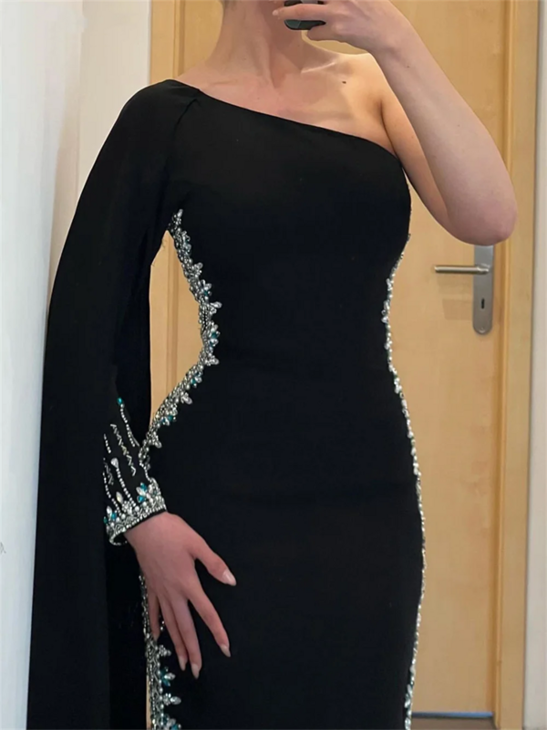Vestidos pretos multicamadas, Vestidos sereia de luxo, vestido de baile, um ombro, ocasiões formais, 2021