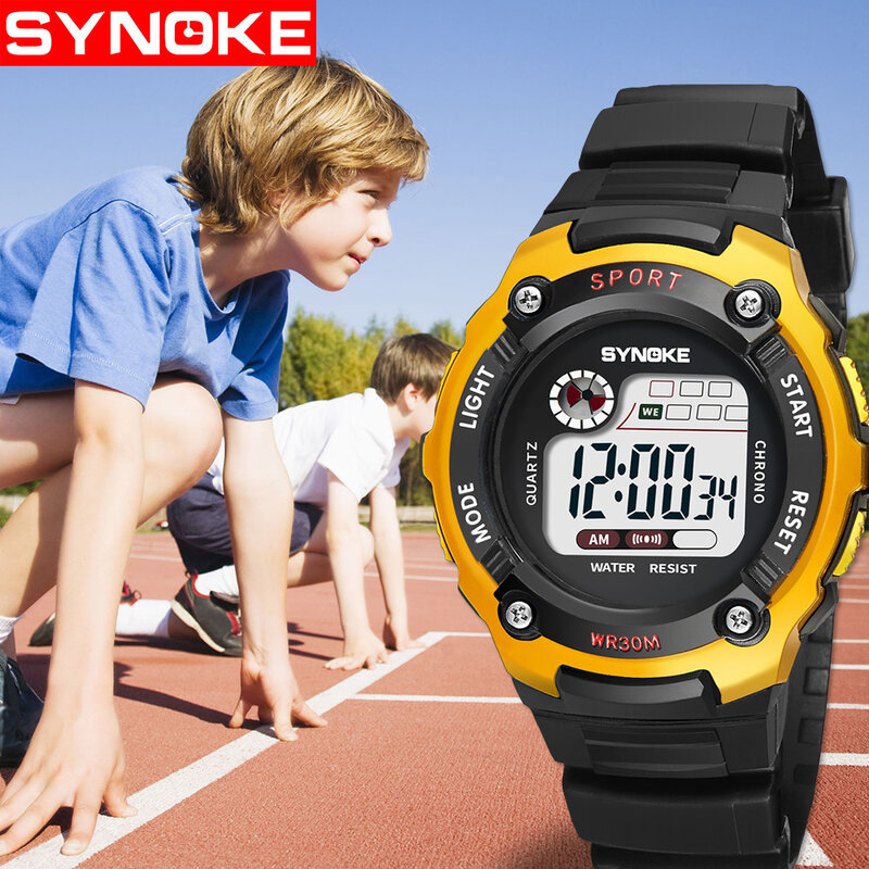 SYNOKE เด็กกีฬานาฬิกากันน้ำเด็กนาฬิกา LED ดิจิตอลนาฬิกาข้อมือนักเรียนนาฬิกาอิเล็กทรอนิกส์ Montre ผู้หญิง