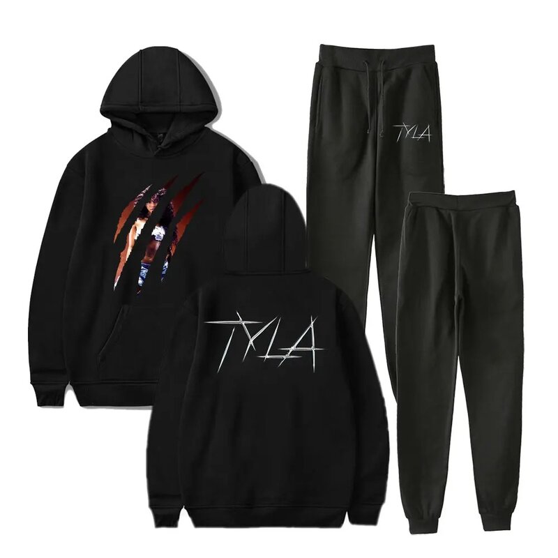 Tyla-男性と女性のスクラッチフーディーとジョガーパンツセット、ファッションセーター、2個