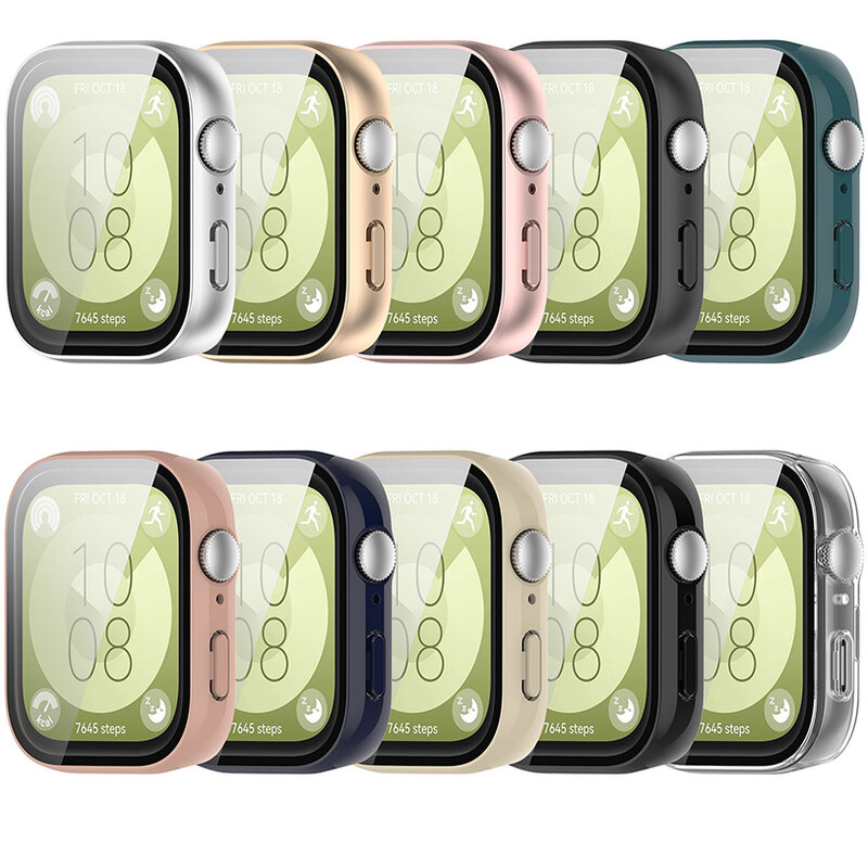 Tempered Glass + casing untuk Huawei Watch Fit 3 bingkai pelindung layar penutup Bumper untuk Huawei Fit3 casing