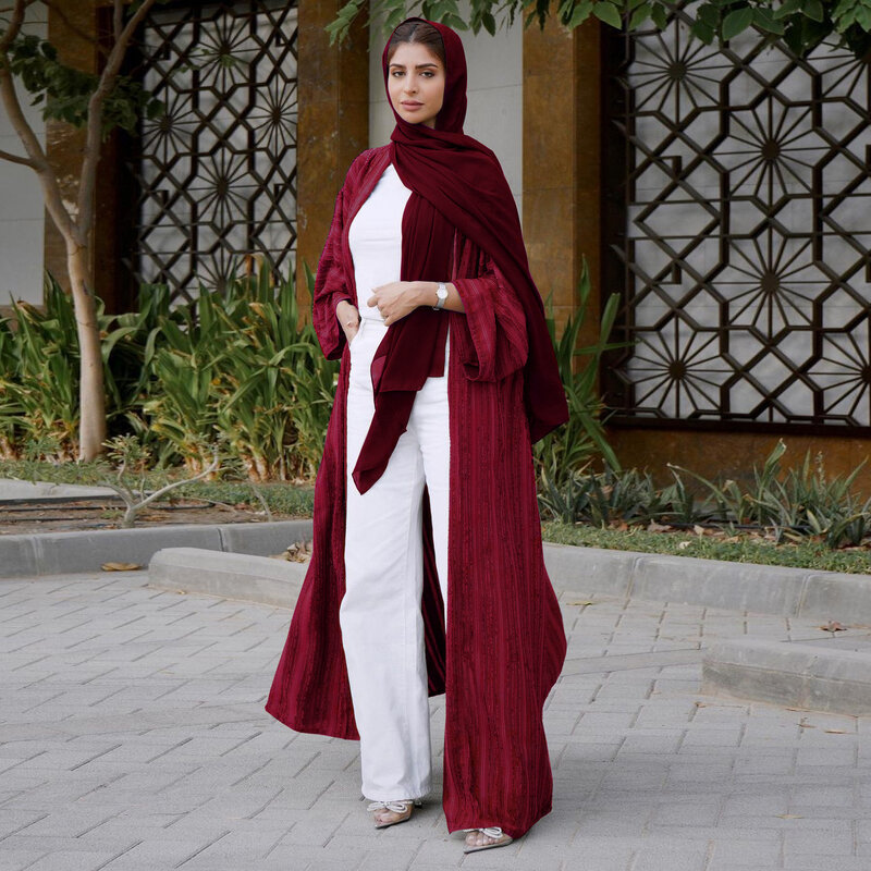 Cárdigan de estilo étnico para mujer, Chaqueta de punto de moda, estilo árabe saudita, bata transpirable de Color sólido, 1 piezas