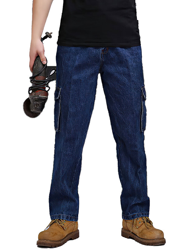 Прямые джинсы-карго, мужские хлопковые рабочие штаны, уличная тактика, прочные джинсовые длинные брюки, Повседневная Новинка 2023