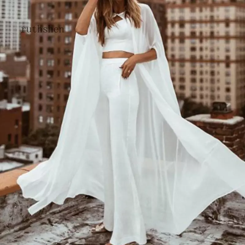Peleryny szyfonowe szyfonowe suknia ślubna długi płaszcz suknia ślubna szyta na zamówienie peleryna szale białe i kości słoniowej