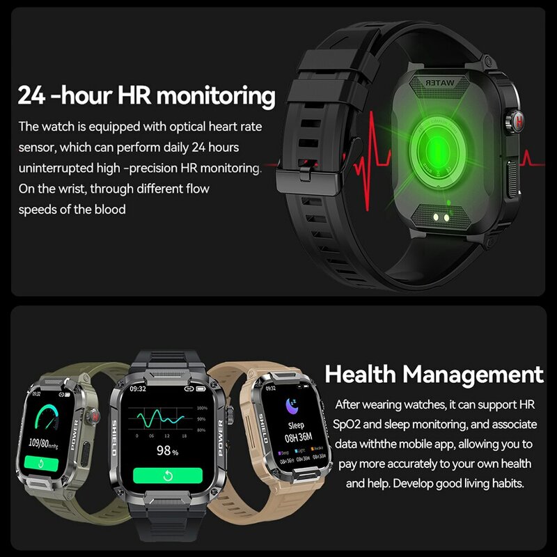MELANDA-Relógio Inteligente Militar ao Ar Livre para Homens, Chamada Bluetooth Smartwatch, IP68 Impermeável, Relógios de Fitness Esportivo, 1.85, Android, IOS
