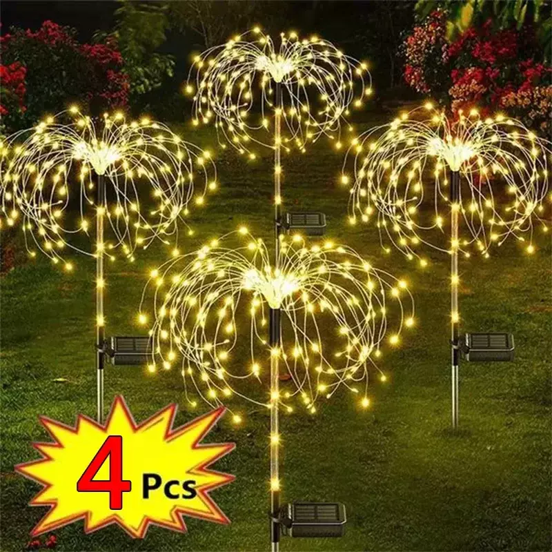 Solar LED Firework Fairy Light, Decoração do jardim ao ar livre, gramado, caminho, pátio, quintal, festa, Natal, casamento, 1 Pc, 2 Pcs, 4Pcs