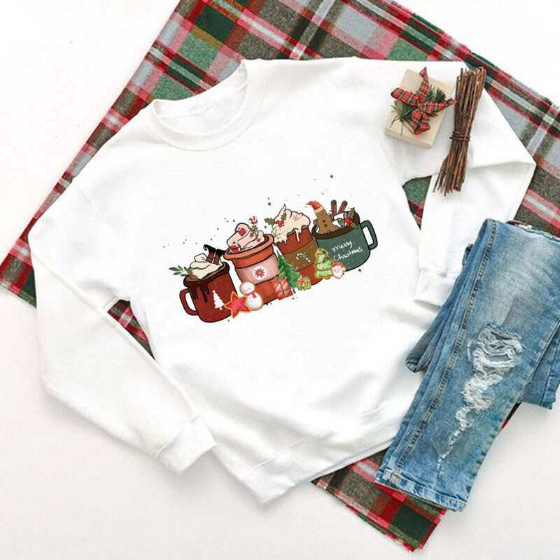 Sudadera con capucha de cuello redondo para mujer, camisa de Feliz Navidad, Papá Noel, suéter de vacaciones, camisas de invierno
