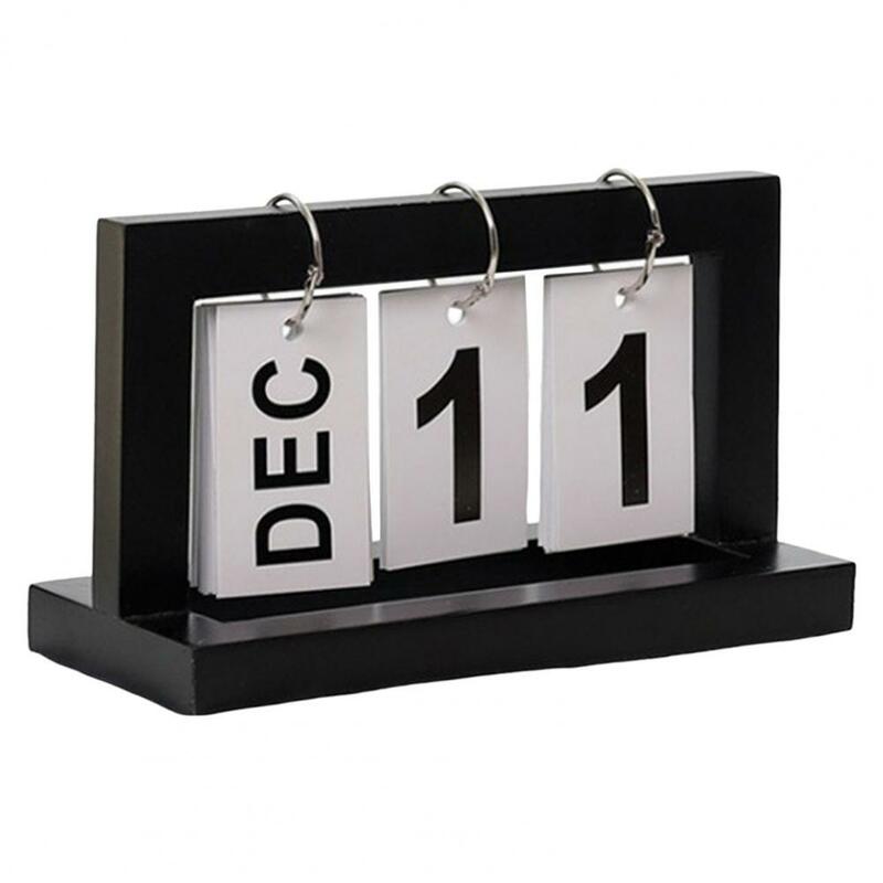 Solid Wood Desktop Calendar With Metal Iron Ring Rust-Resistant Wooden Perpetual Calendar Ornament Desktop Organizer Decor