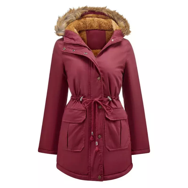 Пальто Wepbel на флисовой подкладке, парки, зимнее теплое пальто с капюшоном и меховым воротником, куртки, Женская куртка с хлопковой подкладкой, парки с карманами, верхняя одежда