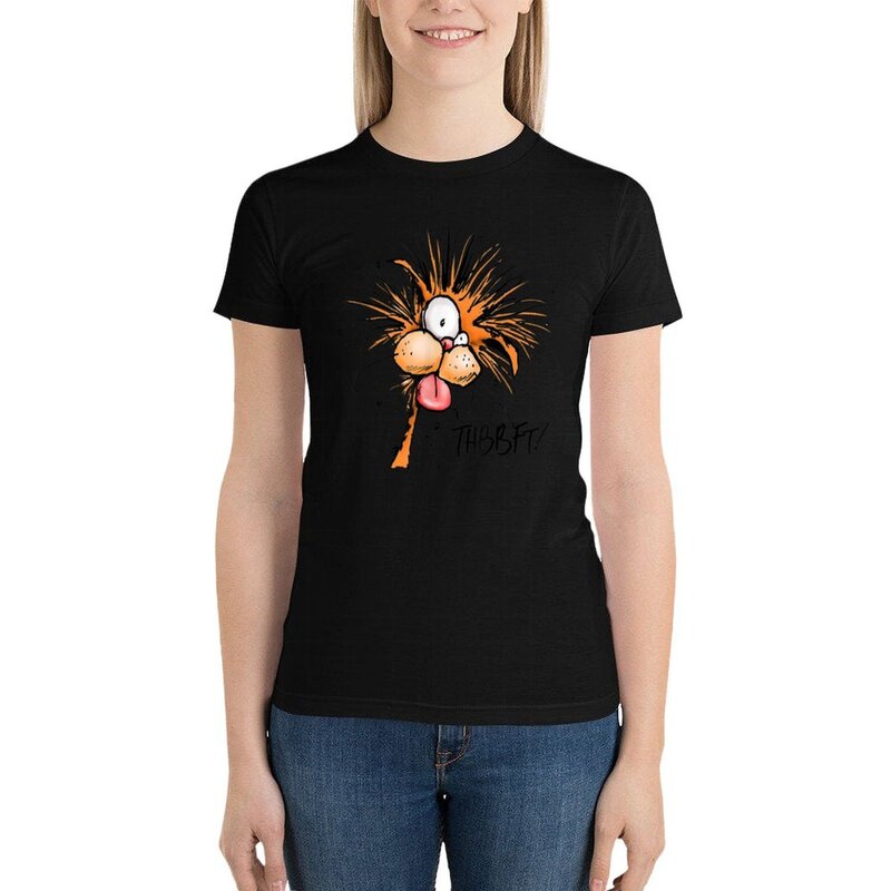 Bloom County-T-shirt humoristique pour femmes, avec dessin animé, Bill The Cat Thbbft, avec autocollants, médicaments d'été