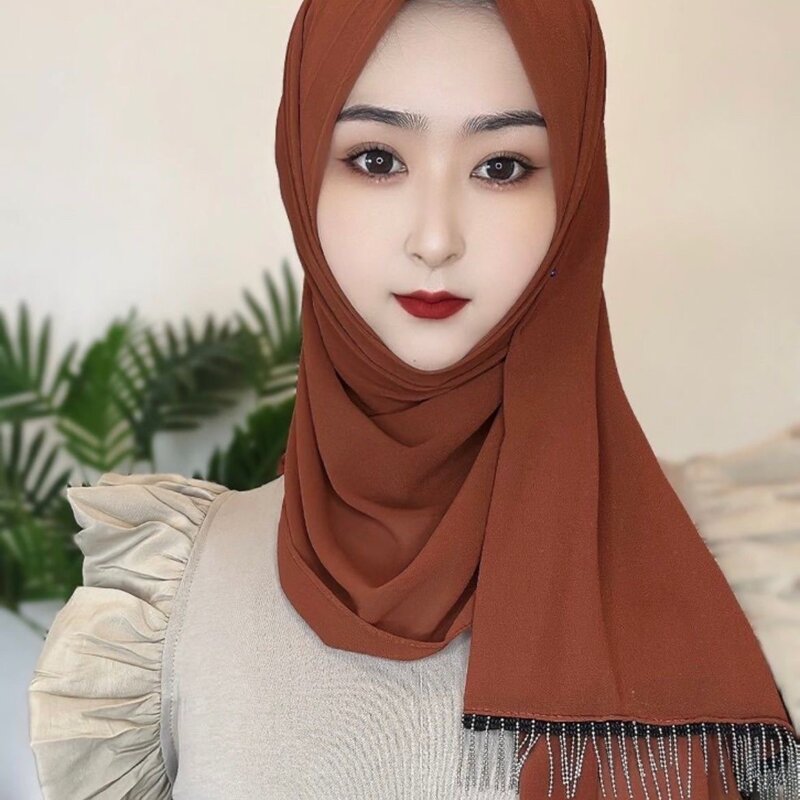 Hijab en mousseline de soie pour filles musulmanes, vêtements de tête Shayla, glands doux, été