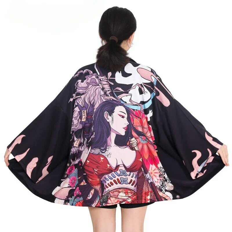 Кимоно женское в японском стиле, юката, азиатская одежда, кардиган, рубашка с традиционным принтом в виде карпа, хаори