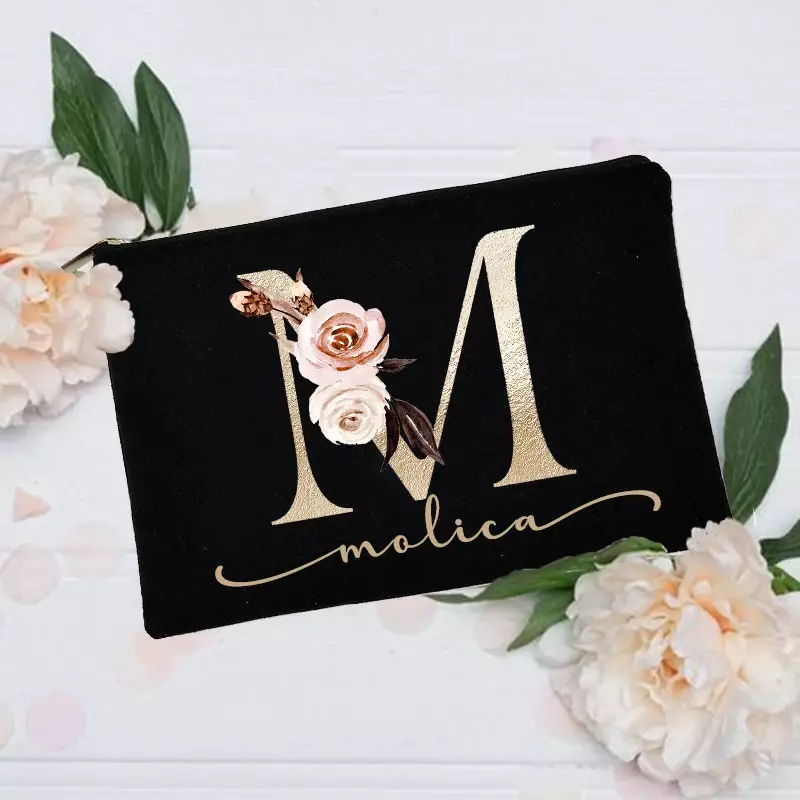 Personalized Custom Initial Name Makeup Bag  Make Up Bags Cosmetic Case Bridal Shower Gift Canvas Toiletry Organizer Bridesmaid