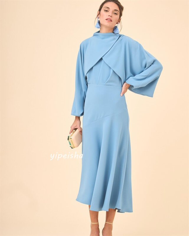 Ball Dress Evening Jersey Draped Pleat Ruched Party A-line High Collar Bespoke Occasion Gown Midi Dresses Saudi Arabia