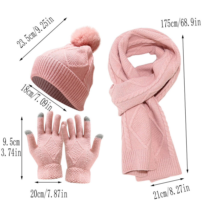 Set di sciarpe da donna cappello invernale sciarpa guanti lavorati a maglia tenere al caldo sciarpe semplici accessori per vestiti in tinta unita Set di sciarpe morbide spesse