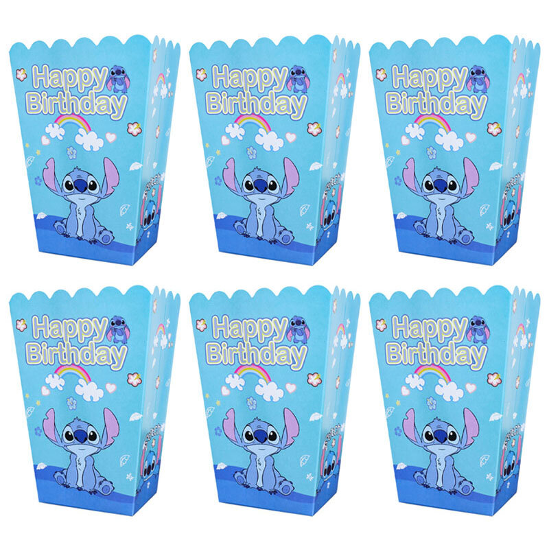 Caja de palomitas de Lilo Stitch de Disney, de feliz cumpleaños decoración de fiesta, cajas de aperitivos, recuerdos de niño y niña, suministros para Baby Shower, 6 unidades por lote