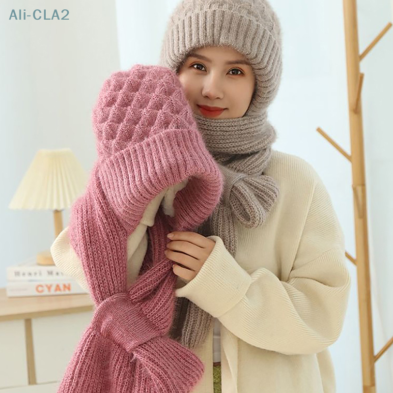 Sombrero y bufanda de una pieza para mujer, conjunto de gorro y bufanda de tejido cálido, informal, para ciclismo, novedad de invierno