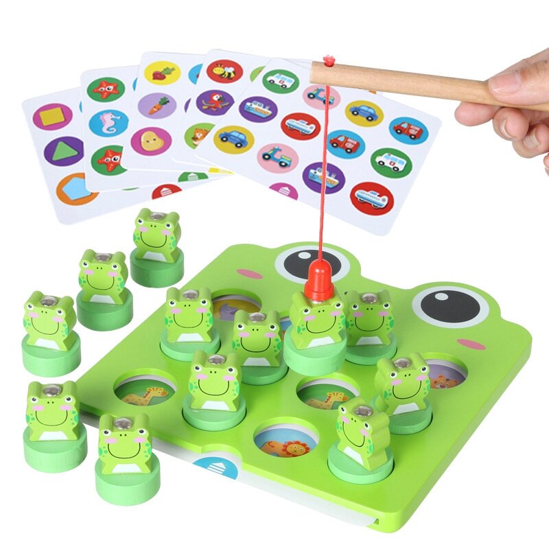 Kids Toys Puzzles Family Games Wooden Magnetic Frog Fishing Game Children Wooden Fun Memory Match Chess Gift