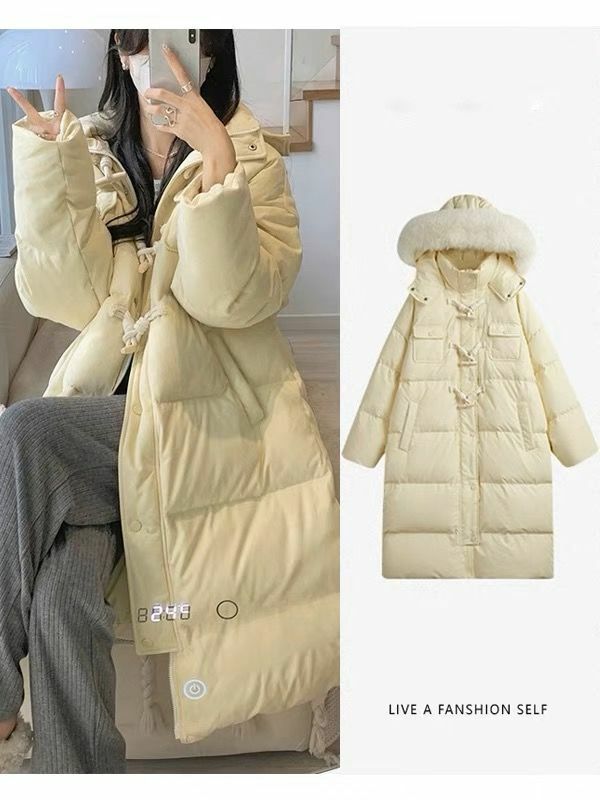 Women Winter Down Jacket 2024 Fashion Long Sleeve Thicken Warm Jackets Chic with A Hood Fur Collar Loose Outfits R496