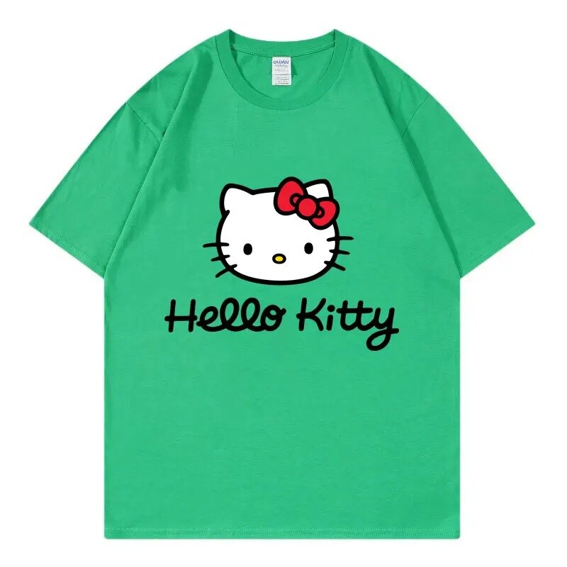 تي شيرت أنيمي للأطفال من Hello Kitty كارتون ، قمصان قطنية قصيرة الأكمام ، تيشيرتات نسائية ، ملابس زوجين ، موضة جديدة ، الصيف ،