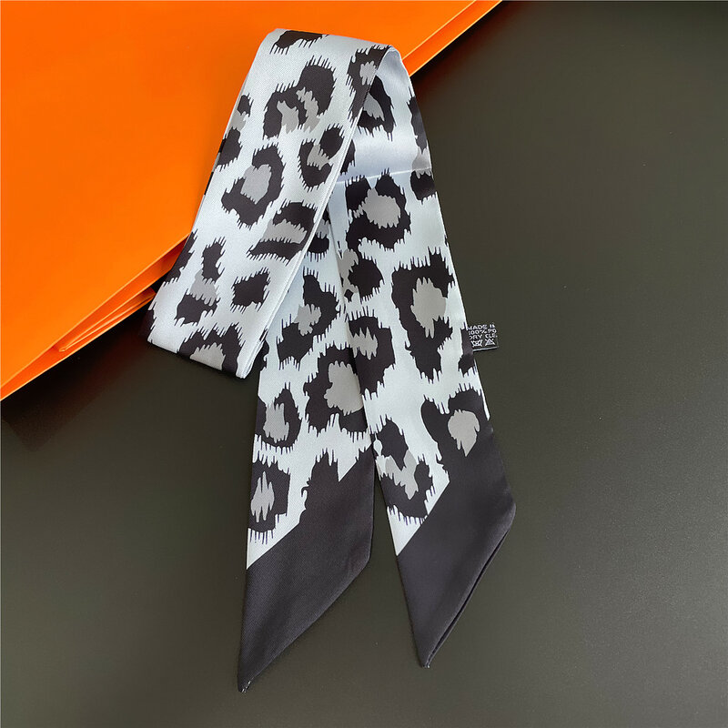 Silk Scarf Small Leopard Print Printed Women Silk Scarf Head Scarf Brand Small Tie Handle Bag Ribbon Small Long Scarves