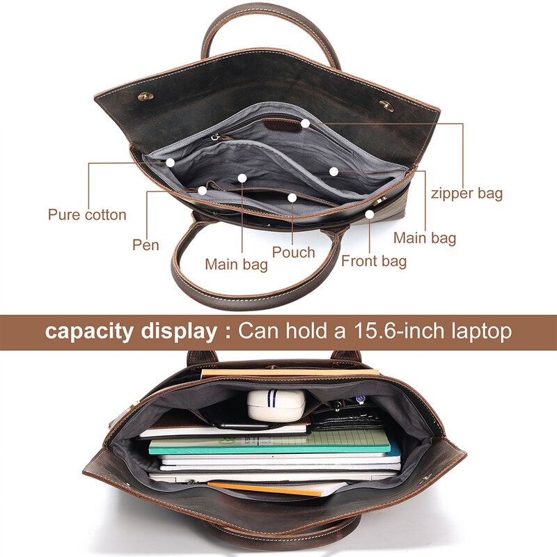 Men's Crazy Horse Business Leather Bag Lightweight Handbag Retro Business Bag Computer Bag Work Bag New
